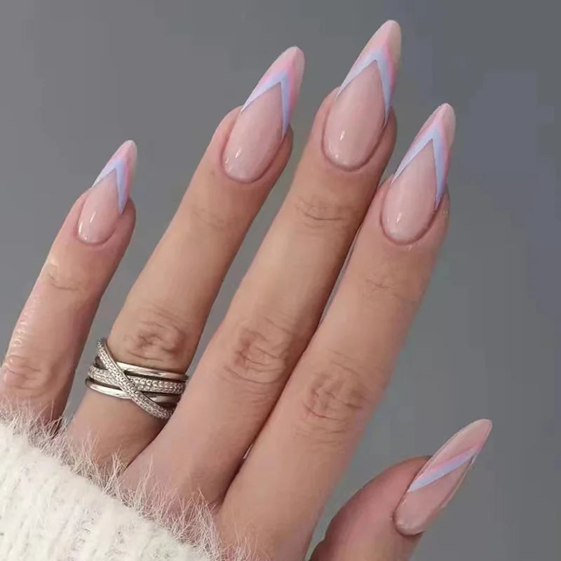 24Pcs/Box Charming Pink Flame Short Detachable Finished Fingernails Ballet Wearable Fake Nails press on Square Head Full Cover