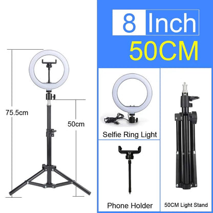 6-14" Ring Light 10 Dimming Levels 22 Modes Professinonal Fill Light 3CCT/RGB with Tripod & Phone/IPad Holder For Live streaming
