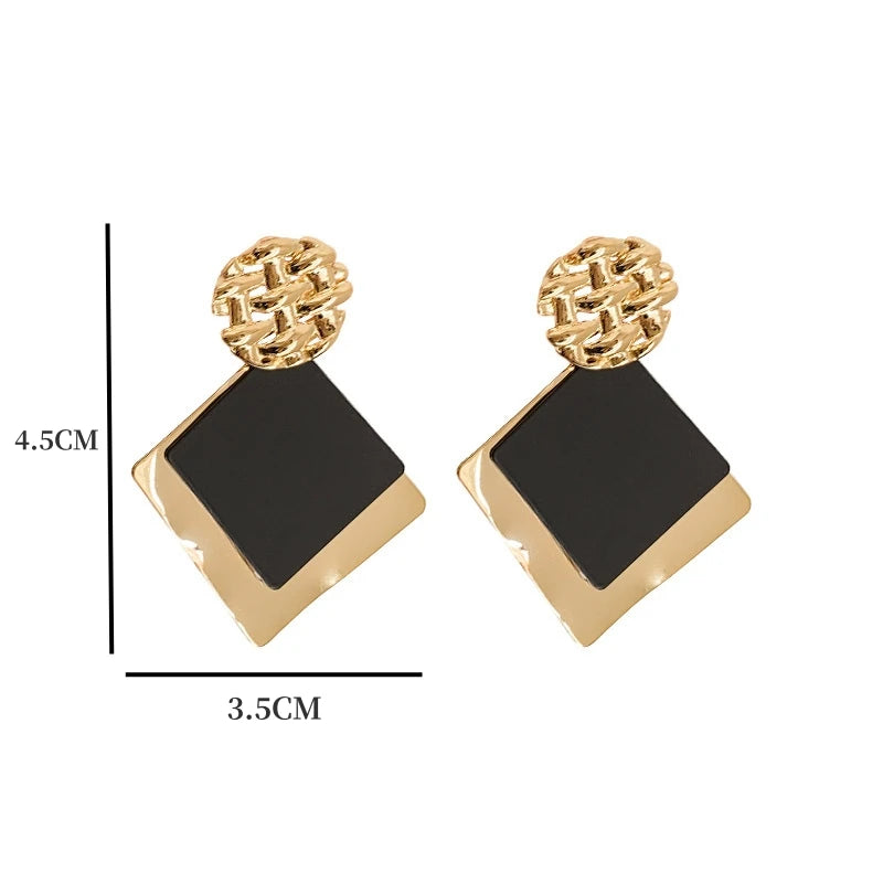 Double Color Rhombus Shape Dangle Earrings For Women Hollow Golden Metal Lattice Drop Earrings Geometry Party Punk Jewelry