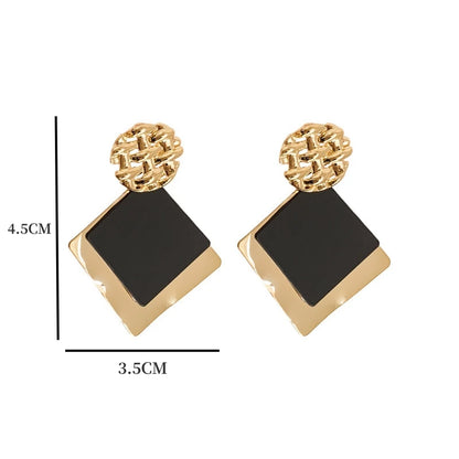 Double Color Rhombus Shape Dangle Earrings For Women Hollow Golden Metal Lattice Drop Earrings Geometry Party Punk Jewelry
