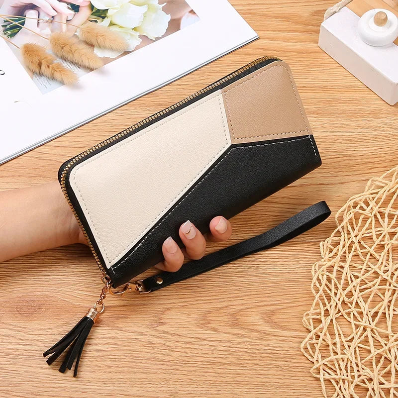 New Long Short Wallet Women's Fashion Credit Card Bag Purse Zipper Handbag Embroidered Heart Mobile Phone Money Coin Bag Case