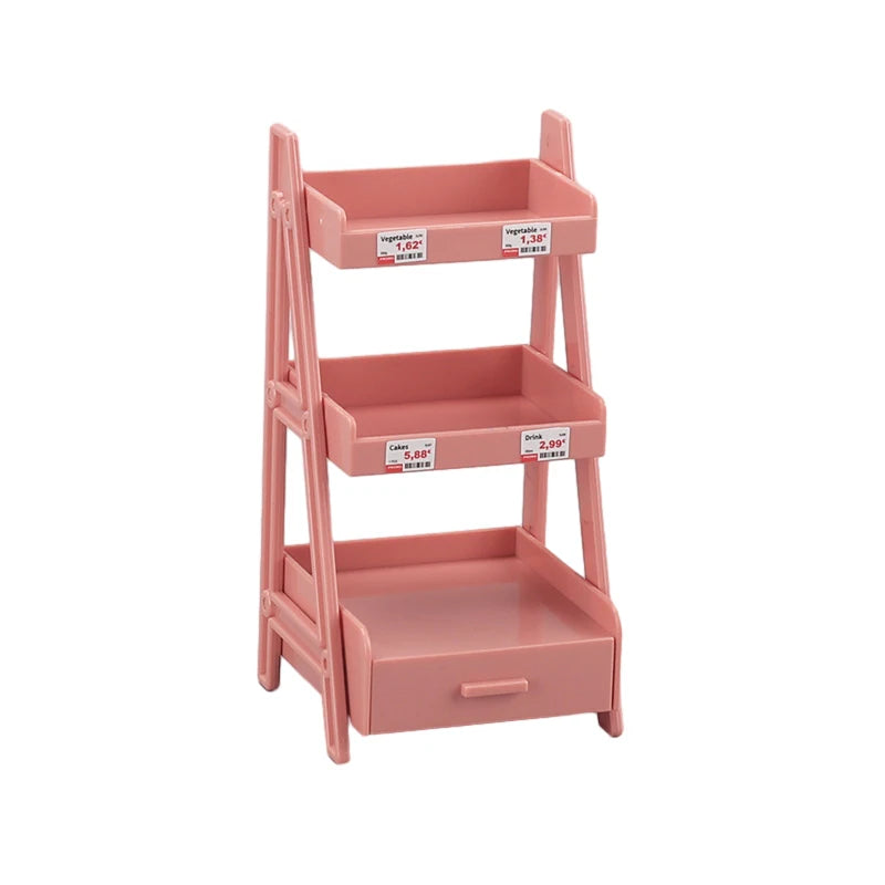 Storage Display Shelf Bookshelf Furniture Model Decor Toy 1Set 1:12  Dollhouse Miniature Trolley Dining Cart with Wheels