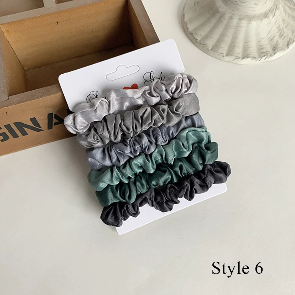 3/6Pcs/Set Silk Hair Scrunchies Elastic Hair Bands Women Elegant Headwear Hair Ties Ponytail Holder Sweet Hair Rope Rubber Bands