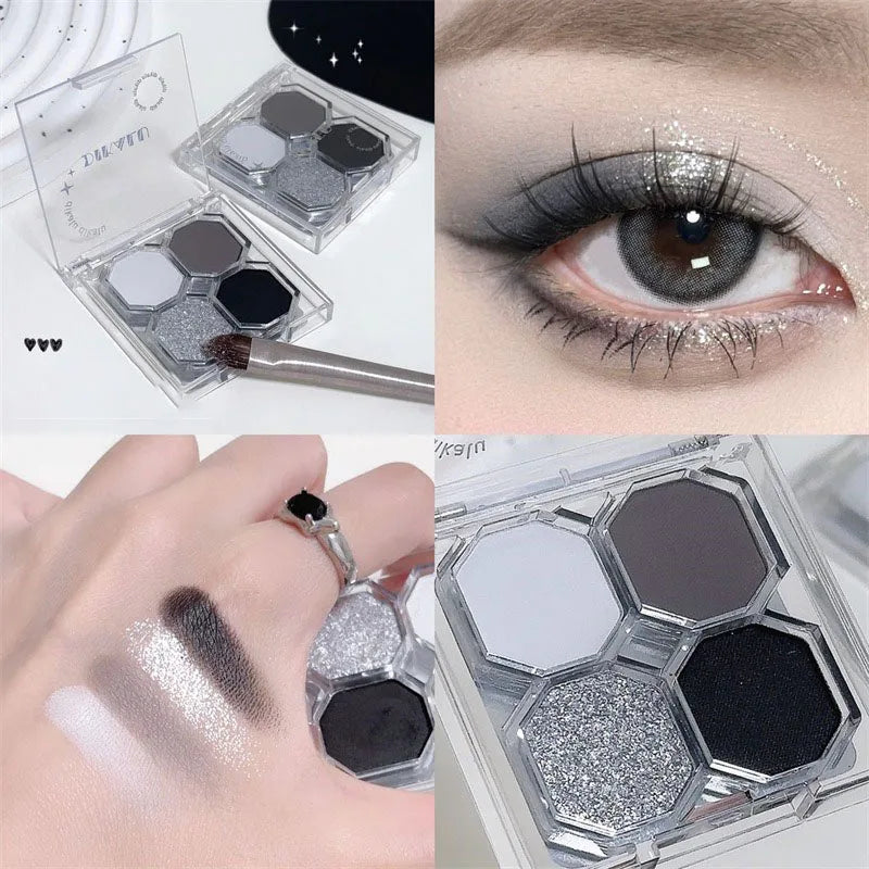 Four Color Gem Eyeshadow Pearl Matte Punk Smoked Cement Black Gray Eye Shadow Easy To Remove Makeup Daily Glitter Eyeshadow Tray