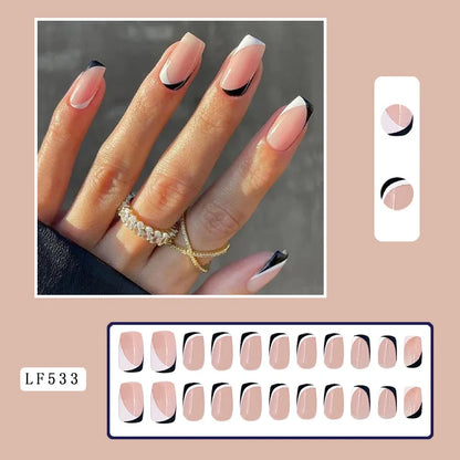 Luxury Designed Reusable Pink Nude False Nails Short Custom Acrylic Press On Nails Artificial Nails With Glue For Woman And Girl