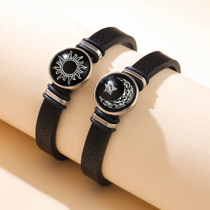 2 PCS/Set PU Leather Couple Bracelet For Women Lover Luminous Sun Moon Rope Charm Wristband Friendship Lover Party Jewelry Gifts