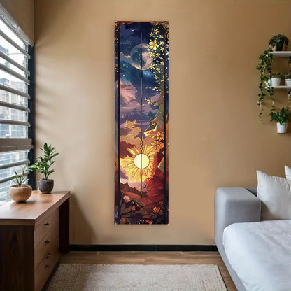 Landscape Vertical Banner Sun And Moon Tapestry Tree of Life Floral Starry Night Wall Decoration Aesthetic Tapestry Home Decor