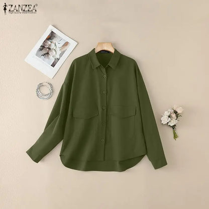 ZANZEA Woman Oversiezd High-Low Shirts Turn-Down Collar Long Sleeve Button Up Loose Chemises Femme Spring Summer Streetwear Tops