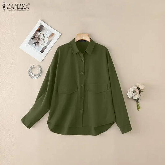 ZANZEA Woman Oversiezd High-Low Shirts Turn-Down Collar Long Sleeve Button Up Loose Chemises Femme Spring Summer Streetwear Tops