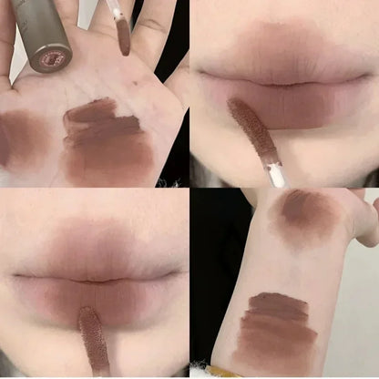 Dark Brown Matte Velvet Lip Gloss Waterproof Liquid Lipstick Nude Brown Lips Tint Mud Makeup Latte Coffee Lip Glaze Cosmetics