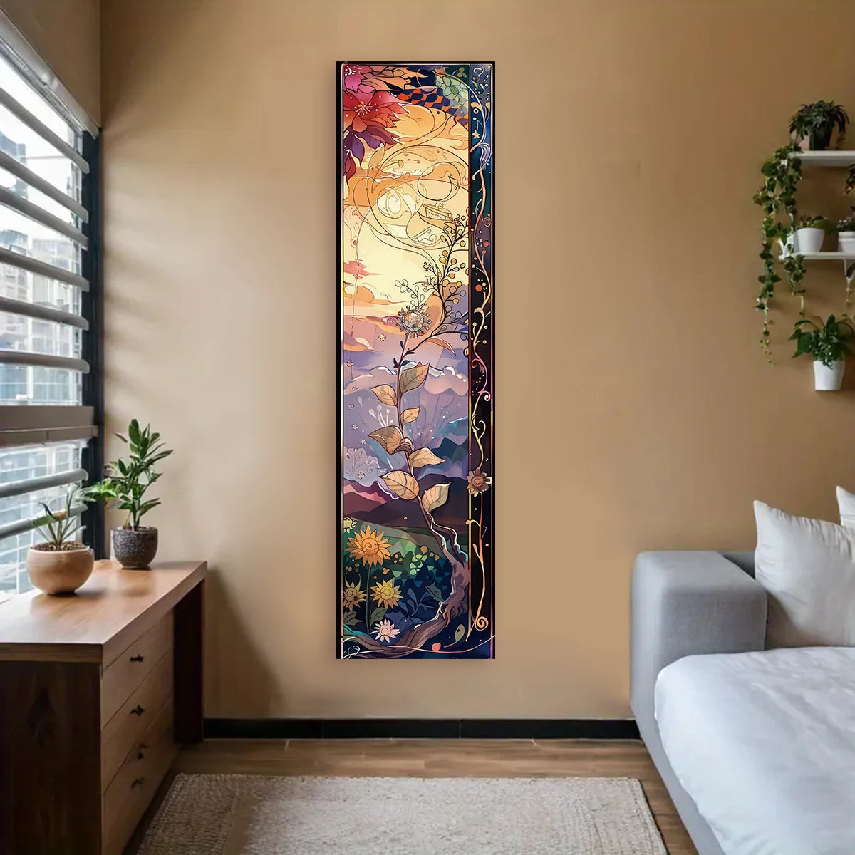 Landscape Vertical Banner Sun And Moon Tapestry Tree of Life Floral Starry Night Wall Decoration Aesthetic Tapestry Home Decor