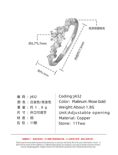 Luxury Zircon Rings for Women Opening Adjustable Weave Rhinestone Ring Korean Engagement Wedding Jewelry Fashion Girlfriend Gift