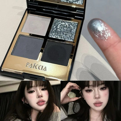 4-Color Sparkling Eyeshadow Palette Smoky Black Eye Shadow Matte Glitter Eye Pigment Long Lasting Waterproof Eyes Makeup Palette
