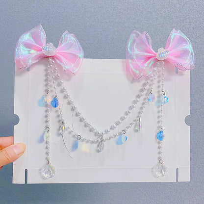 Sweet Tassel Hairclip Ear Hooks Set for Girls Kids Mermaid Elf Ear Cuffs Fairy Princess Non-Pierced Earrings Colorful Headwear