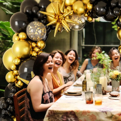 Black Gold Balloon Garland Arch Set, 142 Gold Balloon Black Balloon Birthday Baby Shower Valentine's Day Wedding Gender Reveal Party Decoration