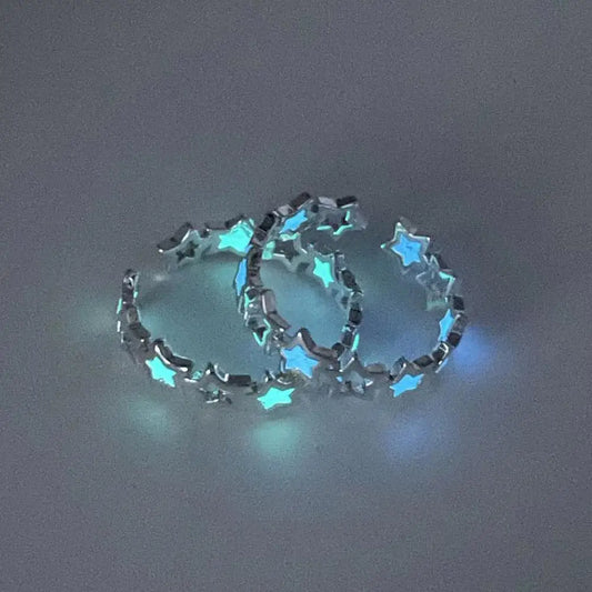 Hollow Star Luminous Rings For Women Men Glow In Dark Silver Color Star Gifts Vintage Fashion Jewelry Green Blue