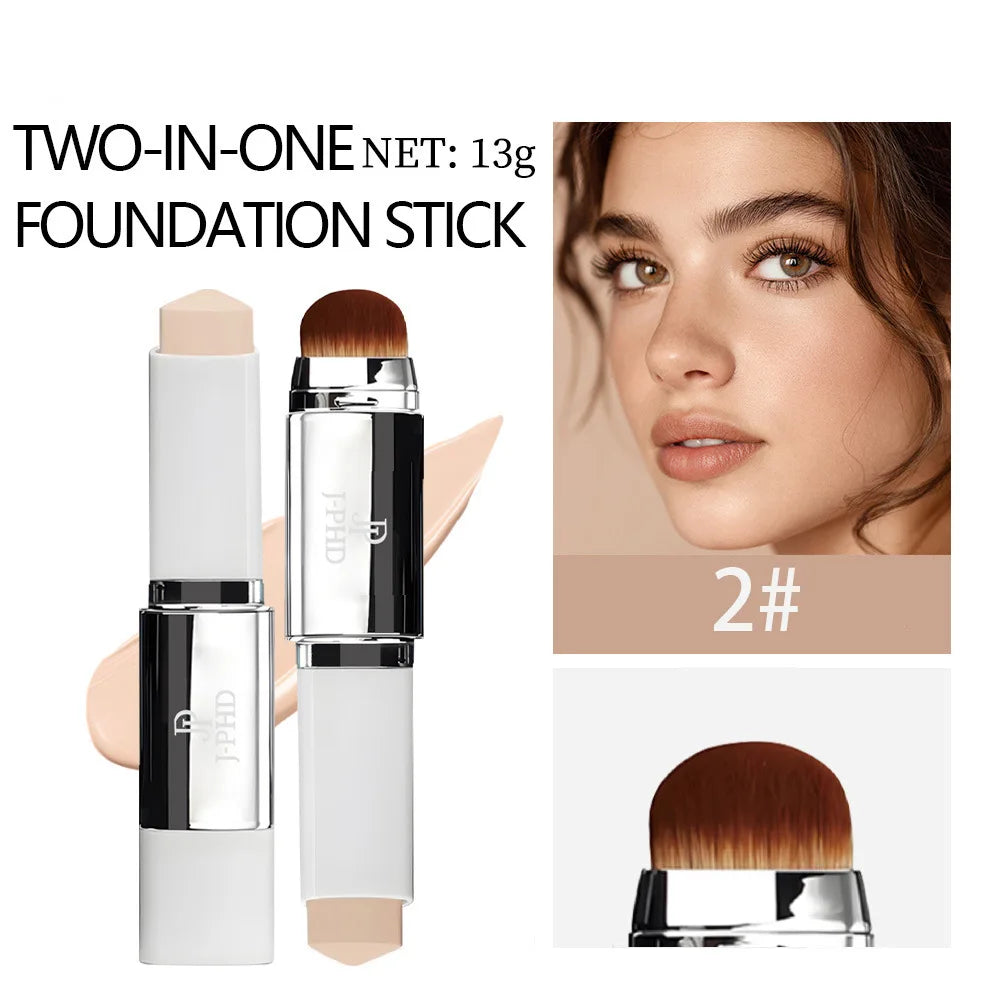 Two-in-one Brush Foundation Stick 13g, Double-head Lightweight and Smooth Concealer Foundation Lotion