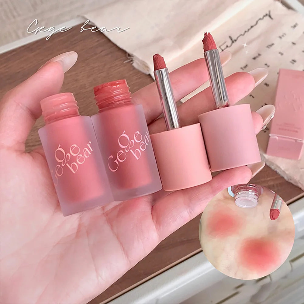 Gege Bear Smooth Multi-purpose Cream Expansion Color Blush Not Easy to Fade Nude Matte Velvet Lip Glaze