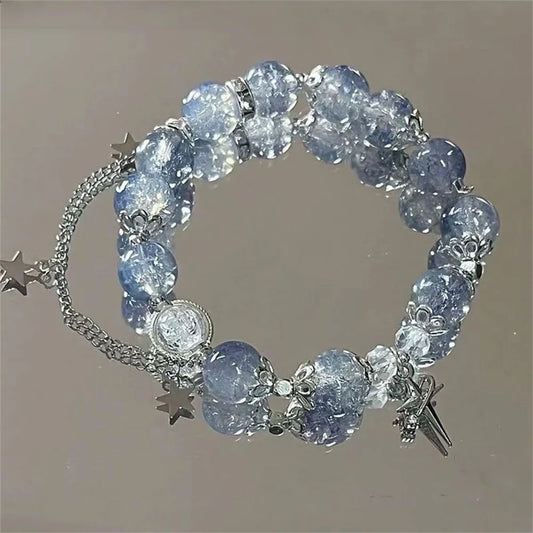 Crystal Niche Design Star Chain Tassel Bracelet for Women Fantasy Blue Beads Elastic Rope Bracelet Best Friend Jewelry Gifts