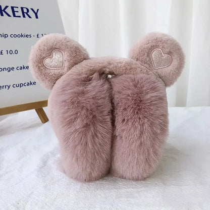 Cute Bear Ears Winter Warm Earmuffs for Women Girls Kids Plush Thick Soft Ear Muffs Protect Ears Foldable Warmer Cover Earflaps