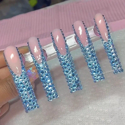 Customized Bling Rhinestone XXXL Press On Nails Handmade Luxury 5CM Long Coffin Stiletto False Nail Tip Reusable Fake Nail Party