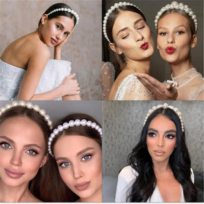 VAGZEB Fashion Full Pearl Hairbands Elastic Flower Women Hair Hoop Bands Headband Bezel Girls Hair Accessories Headdress