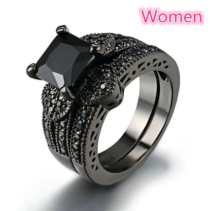 Fashion Couple Rings Romantic Women Rhinestones CZ Rings Set Trendy Men Stainless Steel Zircon Stone Rings Wedding Band Jewelry