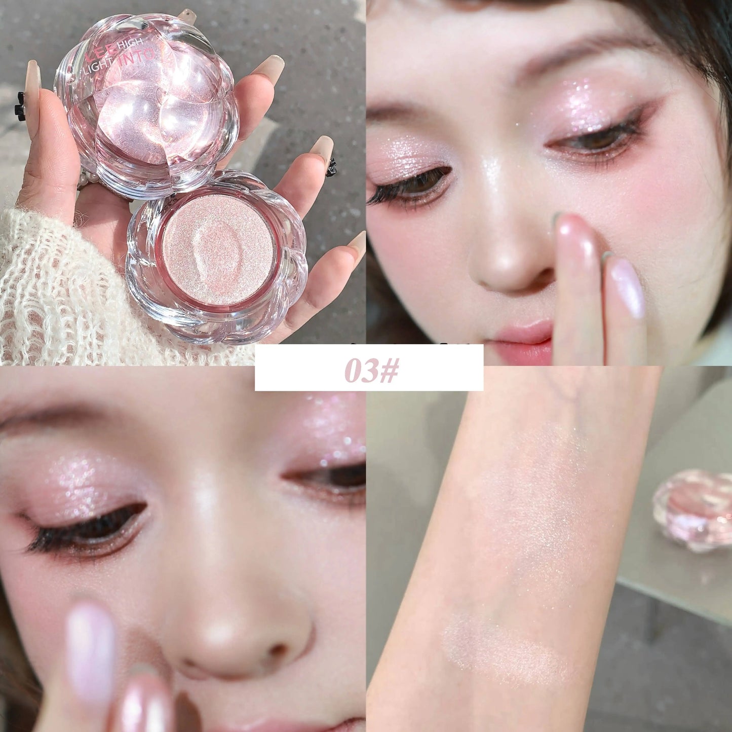 LEE INTO Dream Flower Highlight Powder Brightens and Contours Pearlescent Glitter No Flying Powder