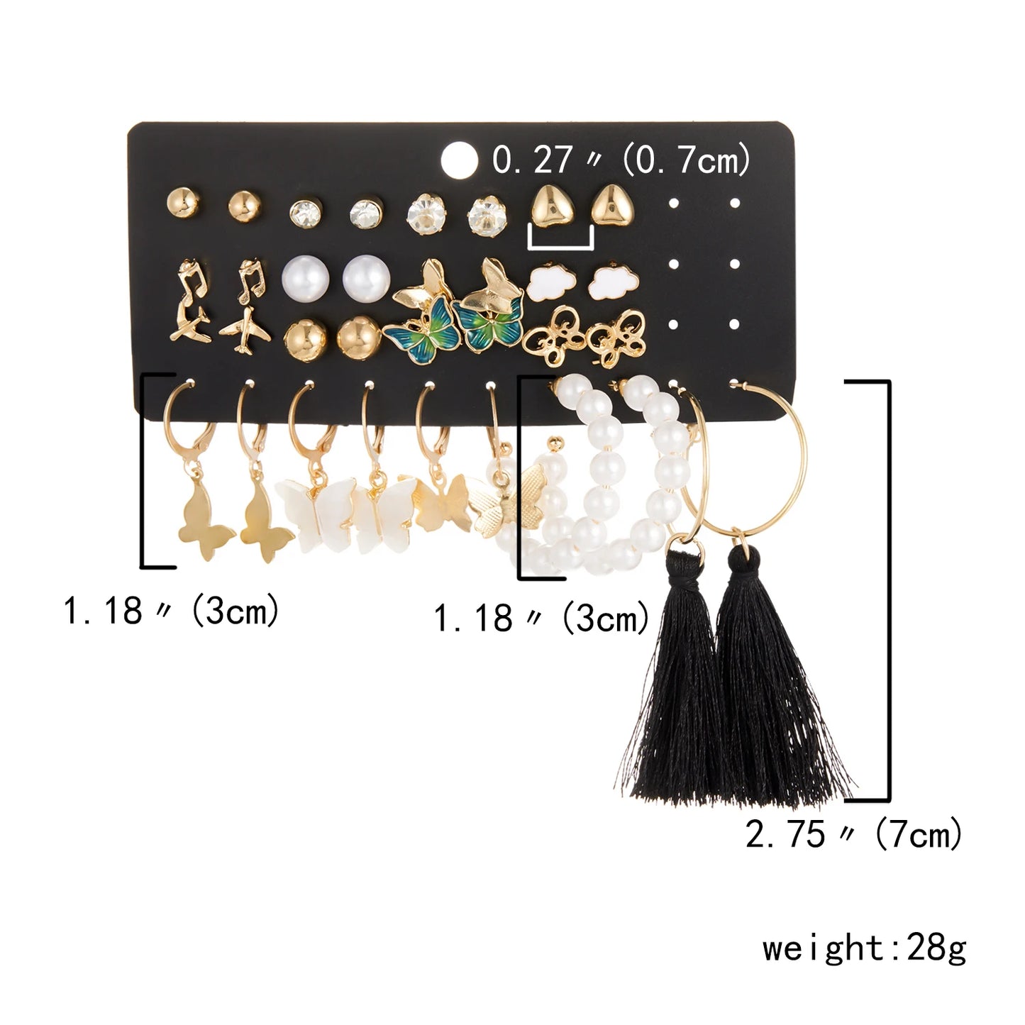 3-9 Pairs Heart Butterfly Drop Earrings Set Big Circle Piercings Earrings Jewelry for Women Imitation Pearl Hoop Cute Ear Buckle