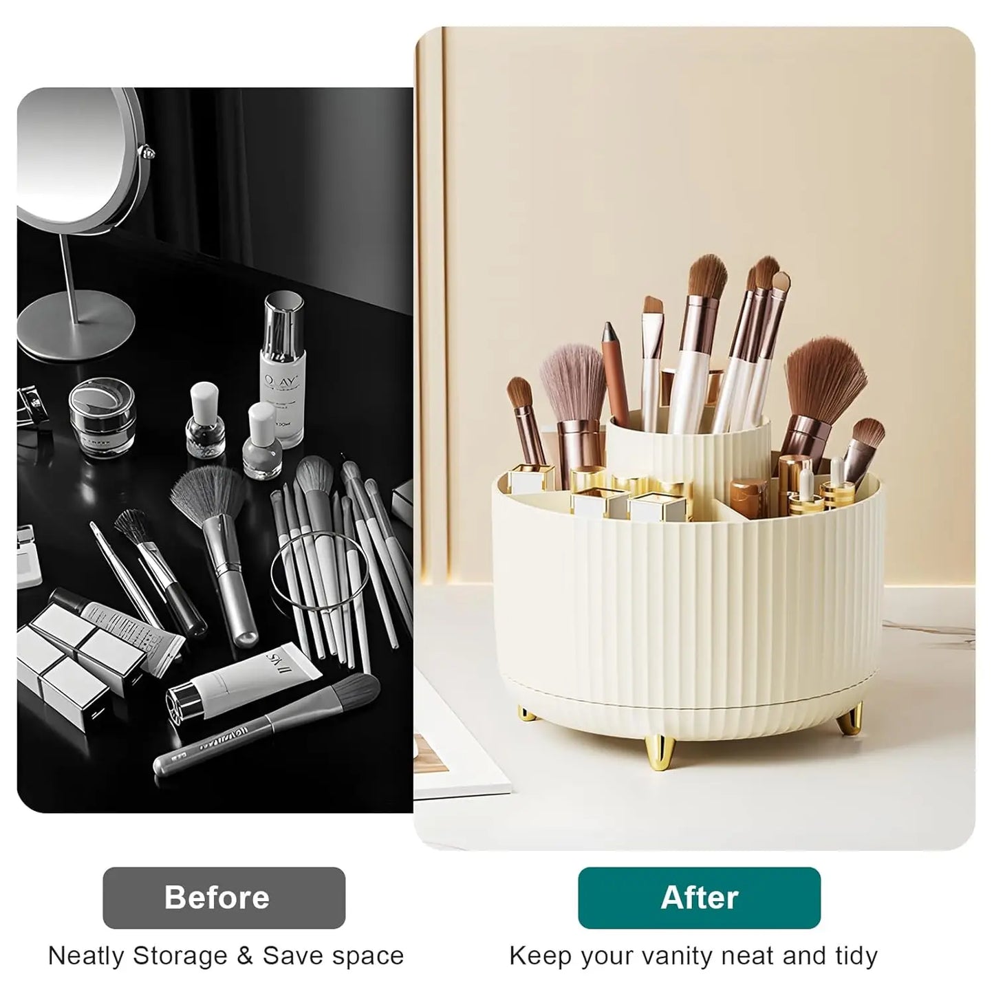 Makeup Brush Holder Organizer 360° Rotating Makeup Brush Desktop Organizer 5 Slot Make up Brushes Cup for Supply Bathroom Vanity