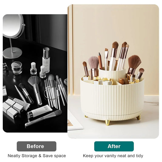 Makeup Brush Holder Organizer 360° Rotating Makeup Brush Desktop Organizer 5 Slot Make up Brushes Cup for Supply Bathroom Vanity