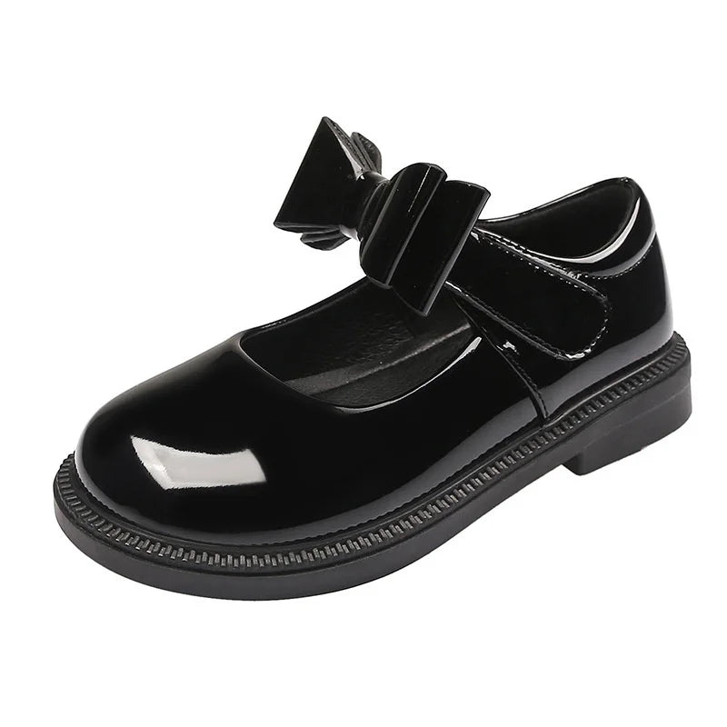 Children's Leather Shoes 2023 New Bow Girl Princess Shoes Soft Sole Casual Student Black Performance Shoes