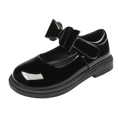 Children's Leather Shoes 2023 New Bow Girl Princess Shoes Soft Sole Casual Student Black Performance Shoes