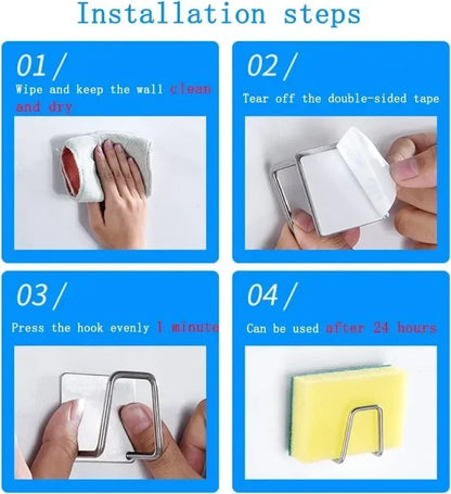 1/10pcs Kitchen Stainless Steel Sink Sponges Holder Self Adhesive Drain Drying Rack Shelf Household Wall Hooks Storage Organizer