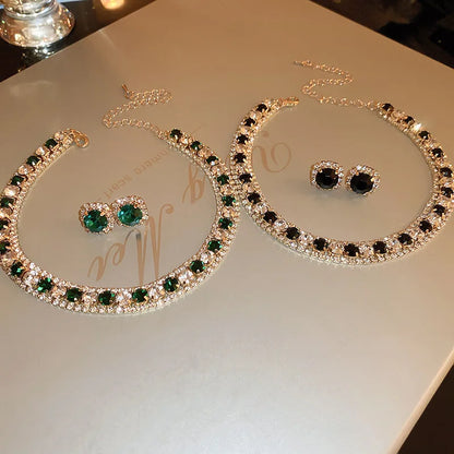 Women's Rhinestone Decorated Necklace & EarringsTrendy Jewelry Set Fashionable Accessories for Party & Daily Clothing Decor