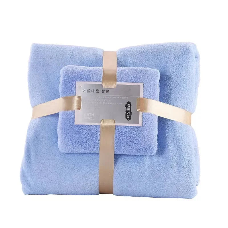 2PC Bath Towels Set Super Soft Highly Absorbent Quick-drying For Adults Hotel & Spa Use Coral Velvet Bath Towel