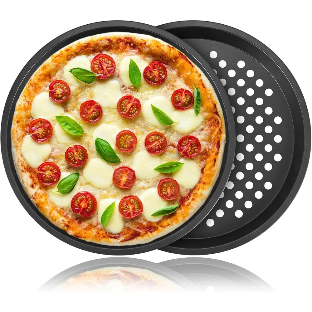 Nonstick Carbon Steel Pizza Pan Round Pizza Baking Tray with Holes for Crispy & Bubbly Home Restaurant Kitchen Baking Tools