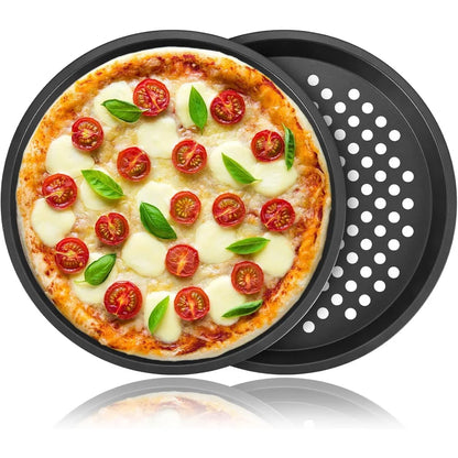 Nonstick Carbon Steel Pizza Pan Round Pizza Baking Tray with Holes for Crispy & Bubbly Home Restaurant Kitchen Baking Tools