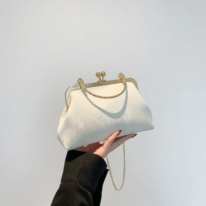 Fashion Rhinestone Bowknot Evening Bag Glitter Gold Silver Bow Chain Bag Clutch Bag for Women Female