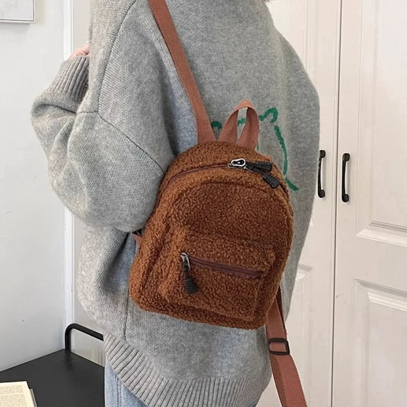 New Fashion Women Mini Backpack Solid Color Corduroy Small Backpacks Simple Casual Student Bookbags Traveling Backpacks Gift