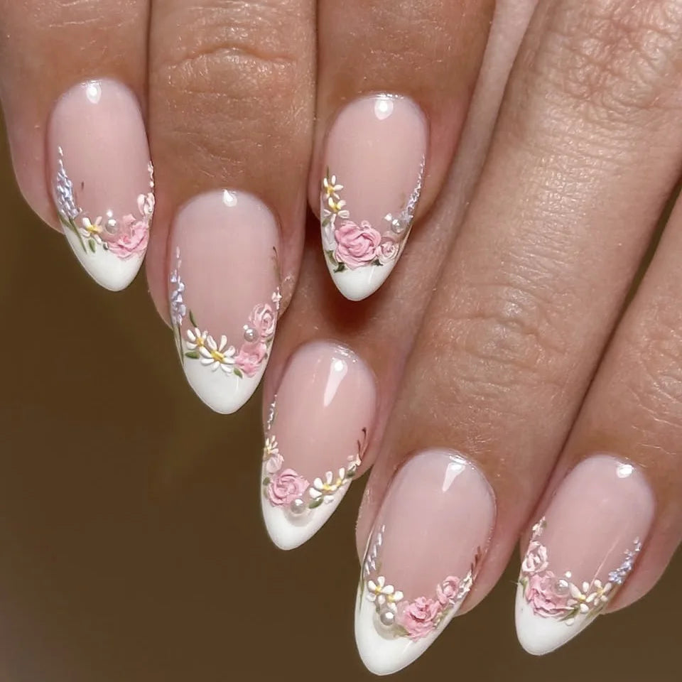 24PCS stiletto false nail tips Mid-length Gradients press on nails wearable full cover fashion false fingernails patch for girls