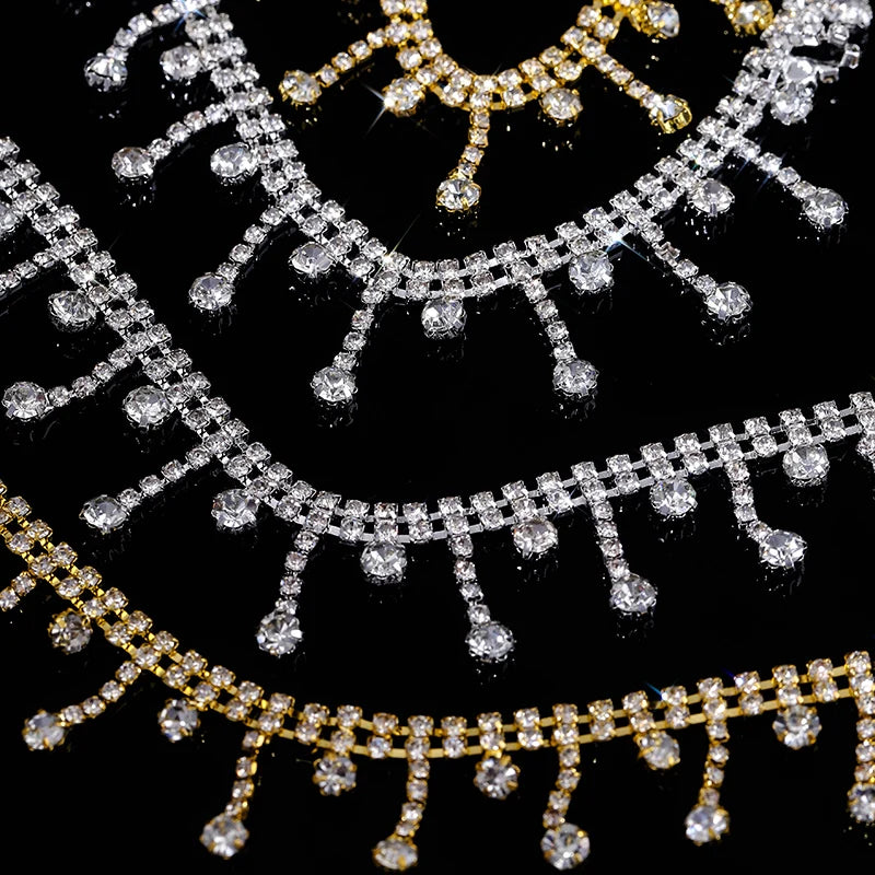 Ducrystal 40-90CMYard Glitter Crystal Pendant Trim Chain Glass Rhinestone Crystal Tassels Claw Chain DIY ,Garment,Shoes,Dress