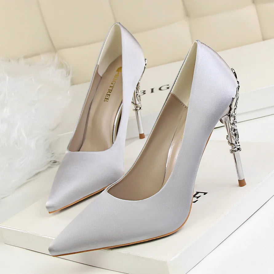 9219-2 Style Women Fashion Shoes Pure Color Leather High Heels Low Heels Medium Capsule Korean Style Spring Autumn