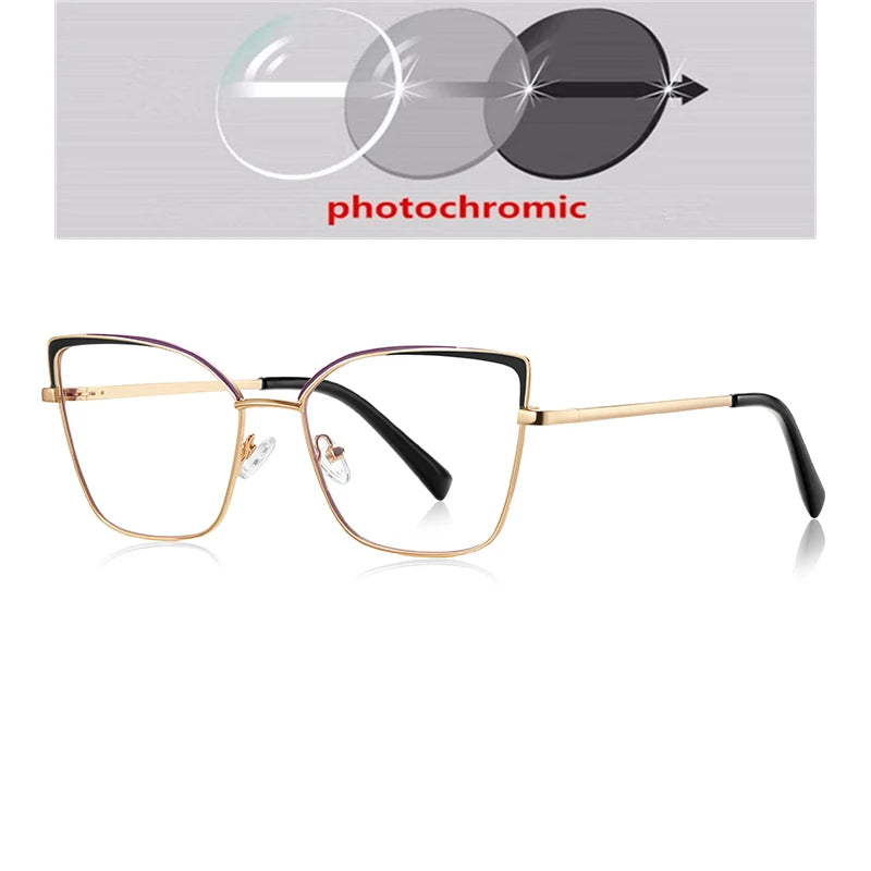 0 -0.5 -0.75 To -6.0 Pink Gold Frame Cat Eye Minus Myopia Glasses Women 1.56 Aspheric Anti Blue Light Prescription Spectacles