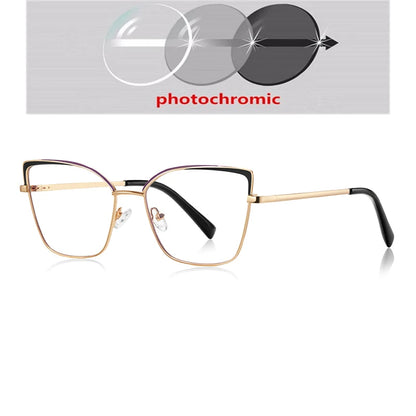0 -0.5 -0.75 To -6.0 Pink Gold Frame Cat Eye Minus Myopia Glasses Women 1.56 Aspheric Anti Blue Light Prescription Spectacles