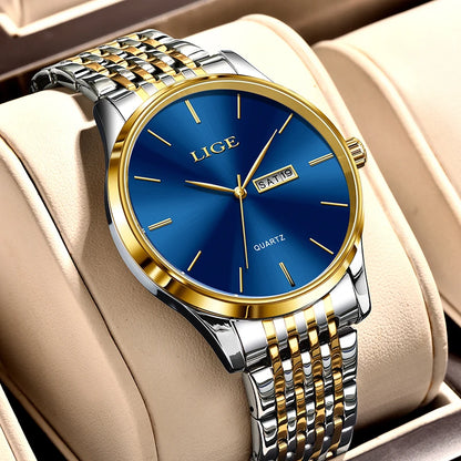 LIGE Top Brand Quartz Watches For Men Fashion Business Luxury Mens Watch Waterproof Date Steel Strap Wristwatches Reloj Hombre