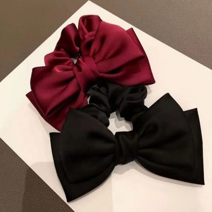 Female Satin Bow Hairpin Ponytail Clip Two-layer Bowknot Ribbon Spring Clip Temperament Accessories Korean Fashion Elegant