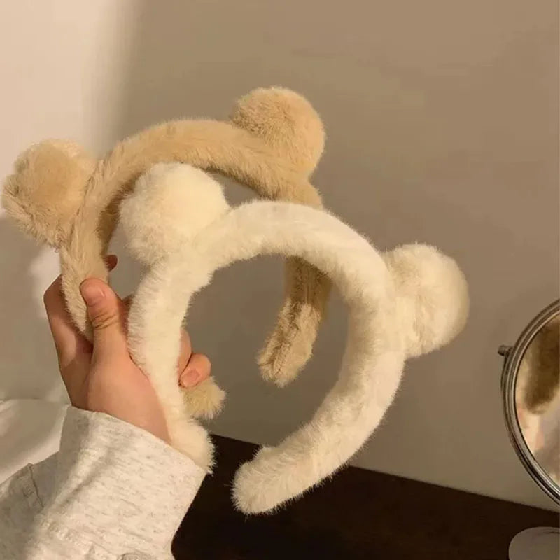 Cute Cartoon Plush Bear Ear Hair Bands Women Hair Hoop Non-slip Headdress Headband Girls Hair Accessories With 2 Colors