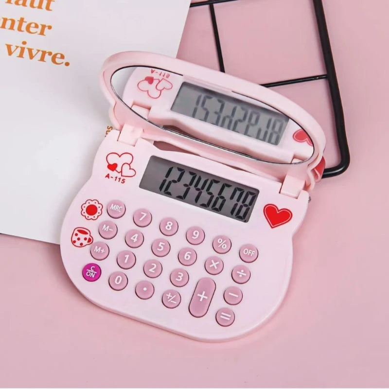 Trendy Personality Creative Kitten Calculator Cute Girly Style Portable Flip Mirror Computer Small Mini KT Makeup Mirror