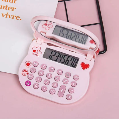 Trendy Personality Creative Kitten Calculator Cute Girly Style Portable Flip Mirror Computer Small Mini KT Makeup Mirror